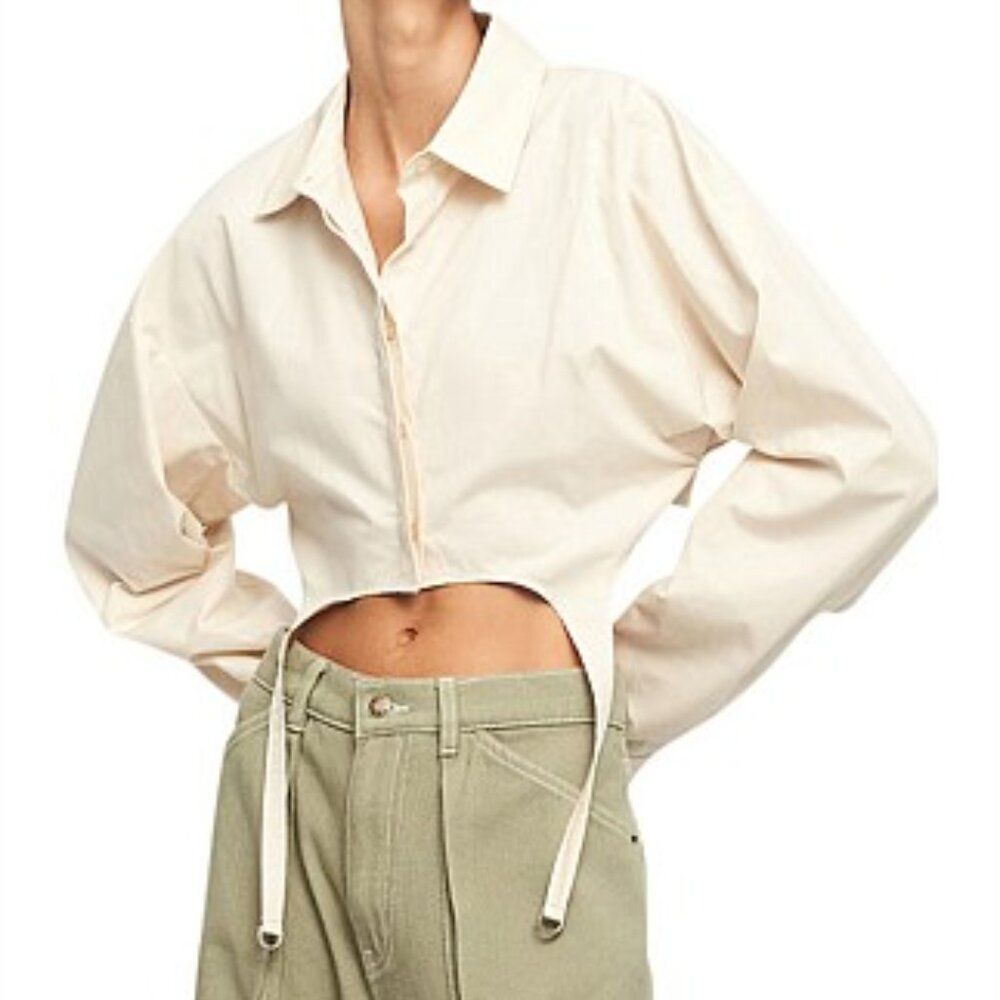 New Lioness Venetian Crop Shirt Oversized Relaxed Fit Garter D Ring XL Cream